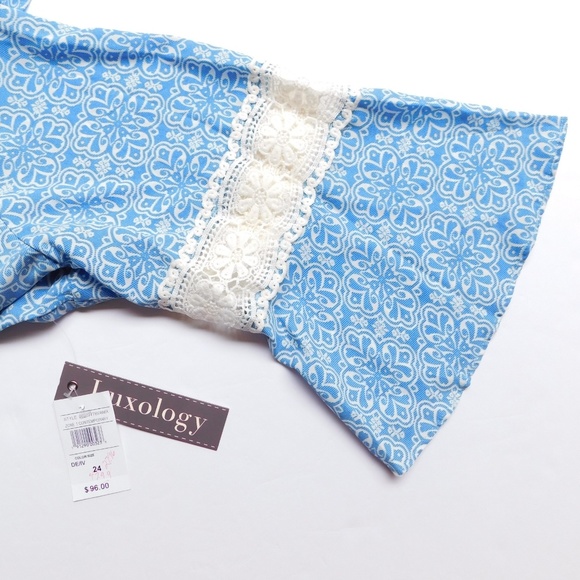 Luxology Crochet Bell Sleeve Shift Dress Plus Size 24 Blue White Boho NWT - Picture 3 of 7